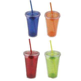 Vaso De Plastico Tropical Con Tapa Y Popote De Colores