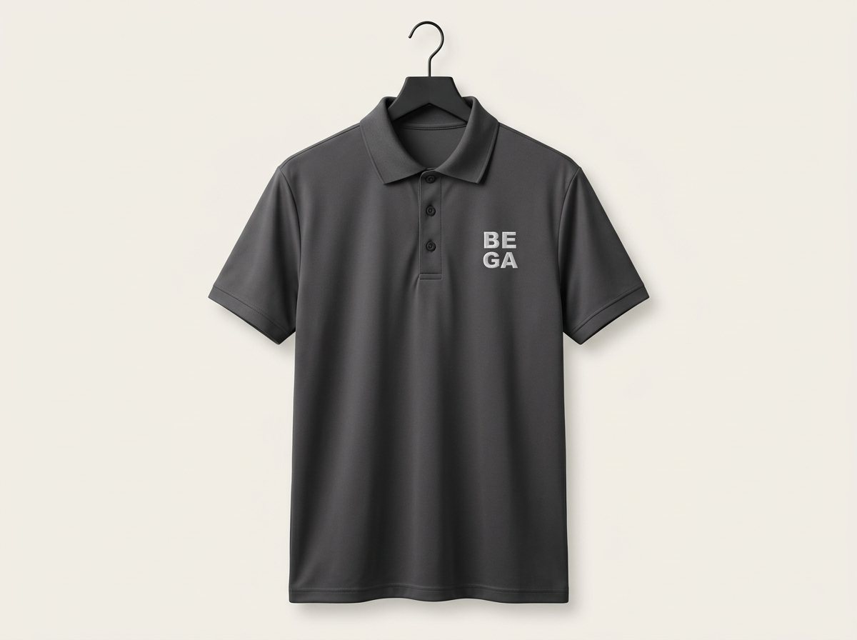 Polo gris carbón con el logo de Bega bordado